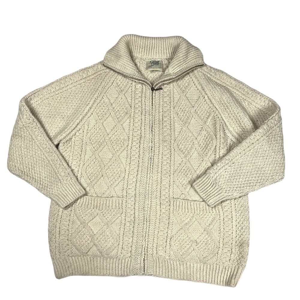 Carraig Donn Sweater Hand Knit Ireland Cable Knit Zip Cardigan Wool Women's‎ XL